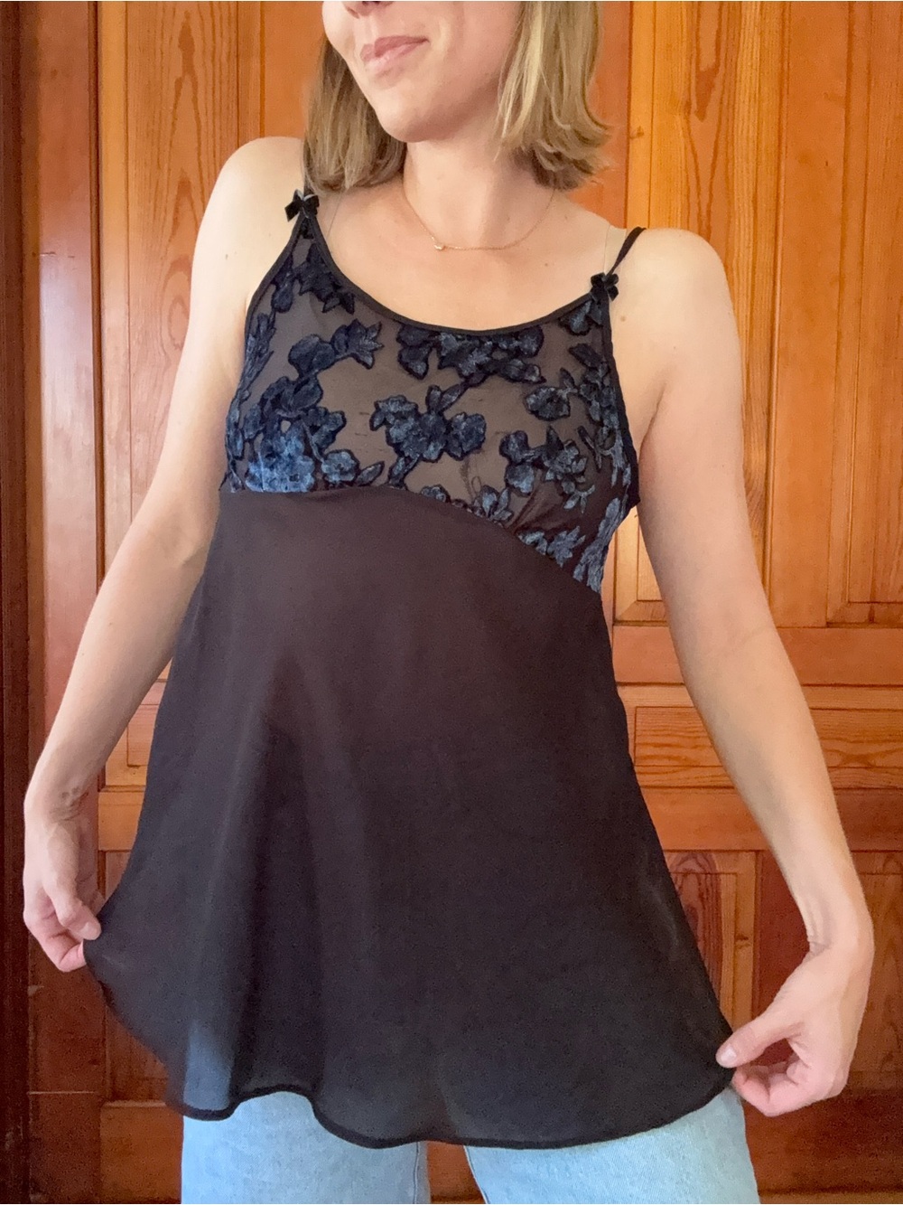 Gilligan & O'Malley Black Sheer Floral Lace Camisole Slip